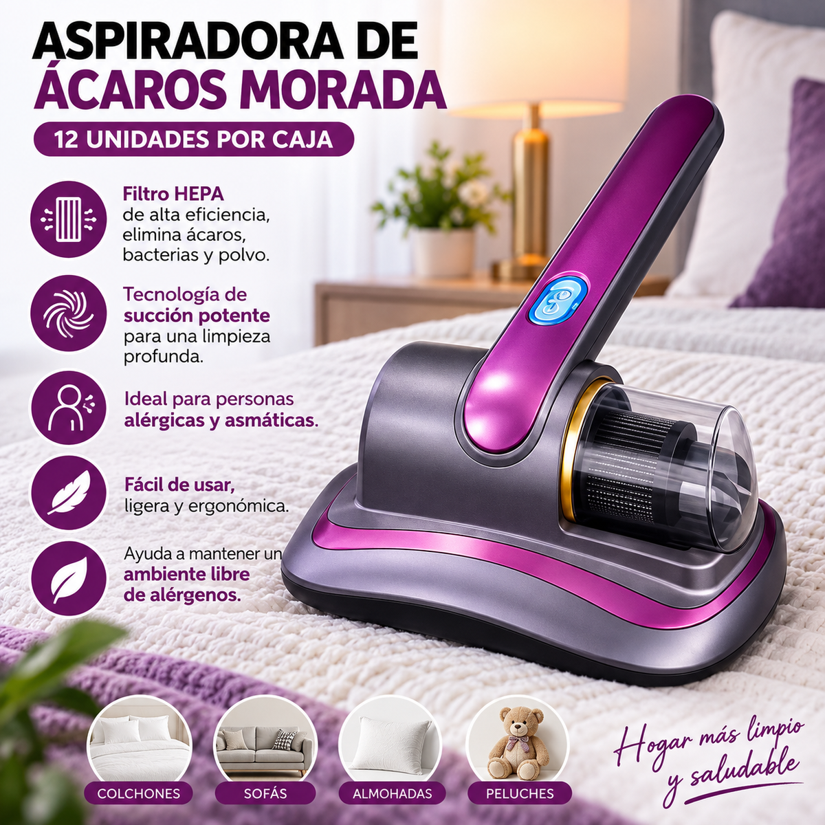 ASPIRADORA DE ÁCAROS MORADA